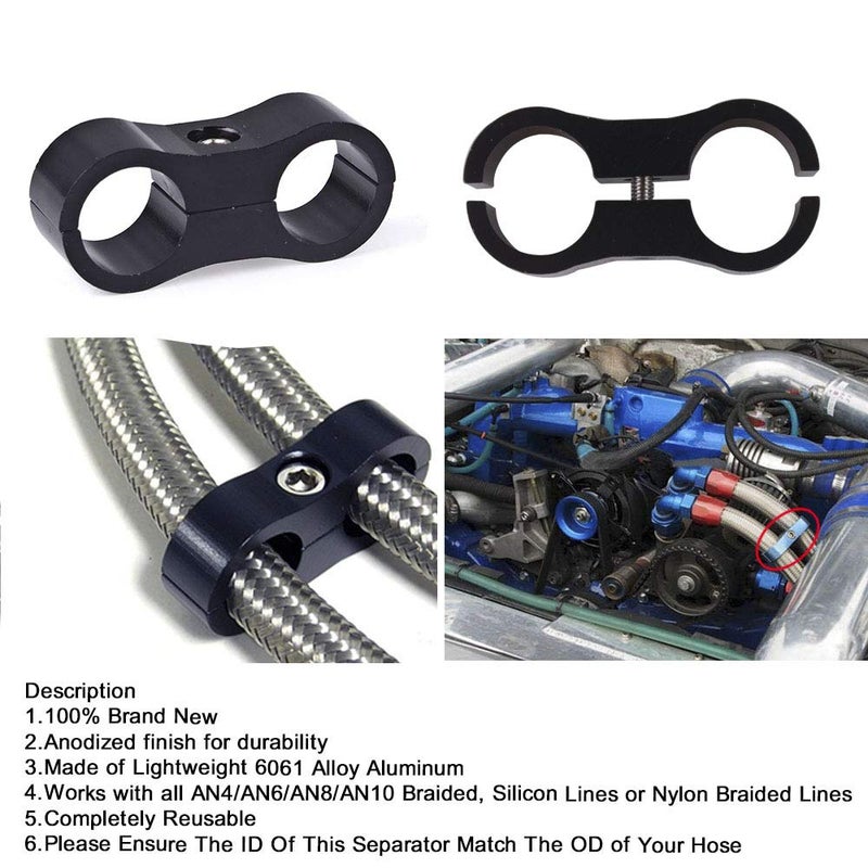 RASTP 6AN Hose Separator Clamp Aluminum Fuel Mounting Clamp Divider Fitting Adapter for 3/8 Fuel, Oil, Brake Line, Water Pipe and Gas Line - Black, 4pcs - Image 5